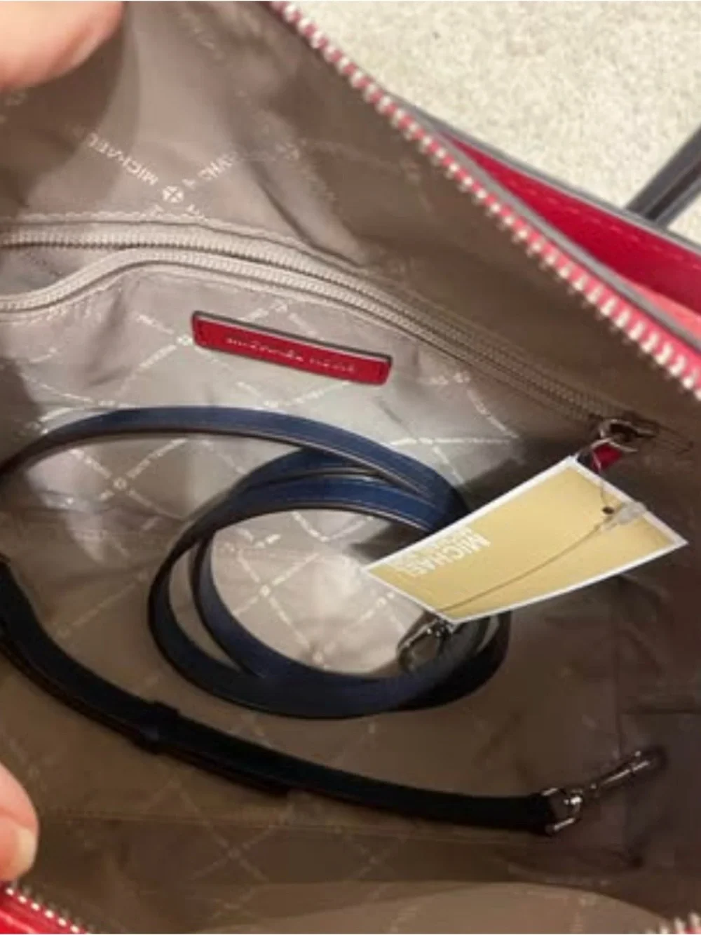 Michael Kors Navy and Red Leather Satchel